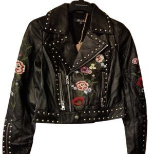 Nwt Genuine leather embroidered biker jacket